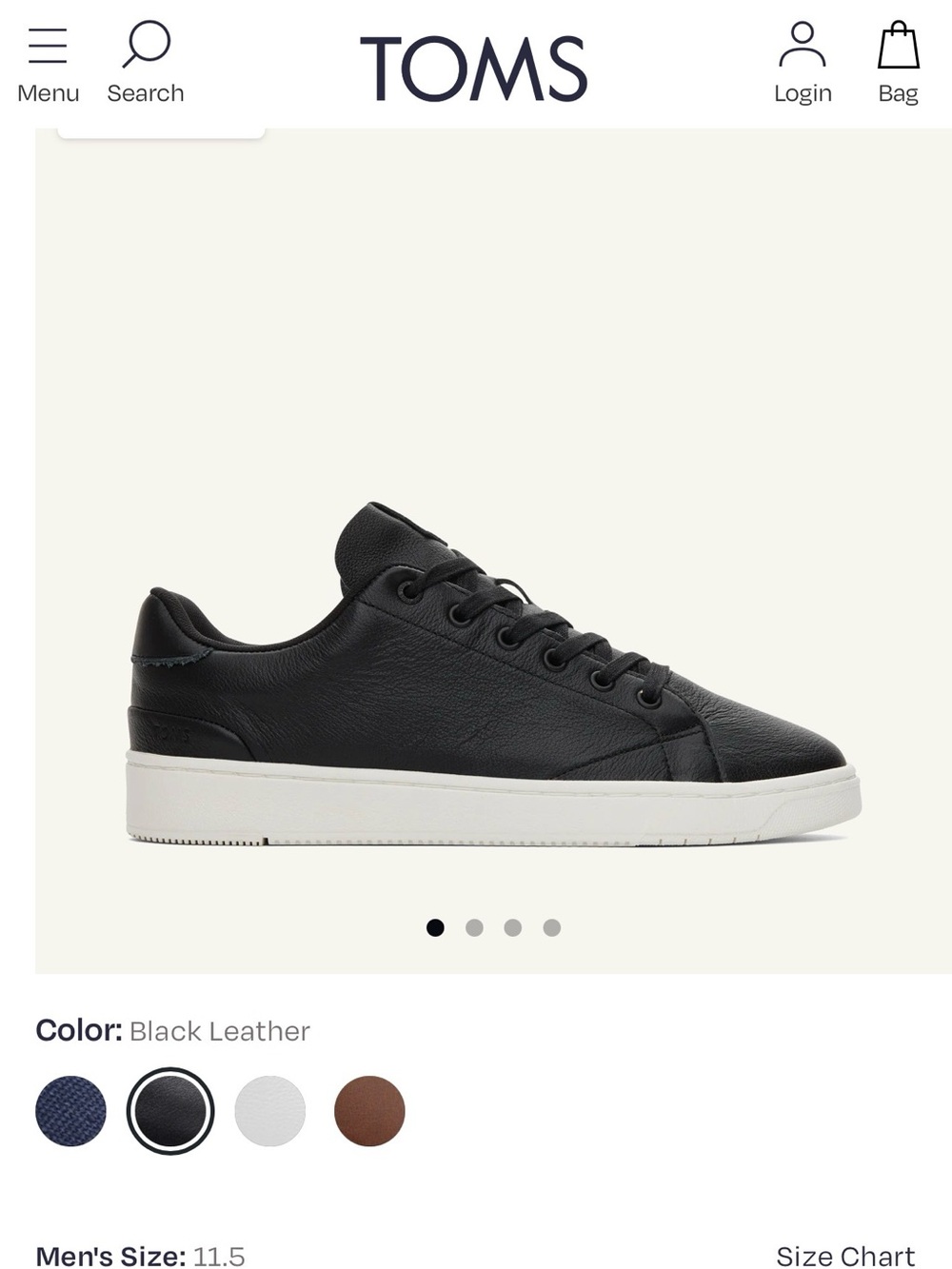 TOMS Men's Black Leather Casual Sneaker